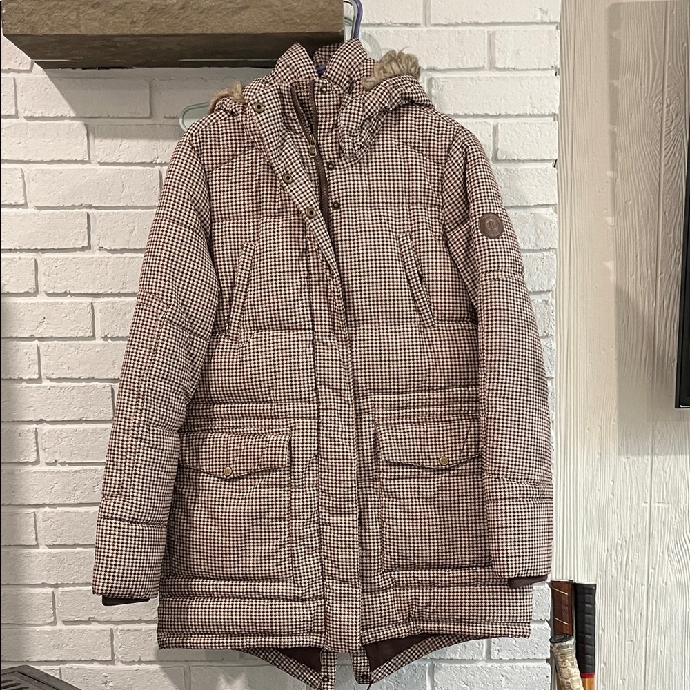 Ralph Lauren Tan Checkered Puffer Jacket